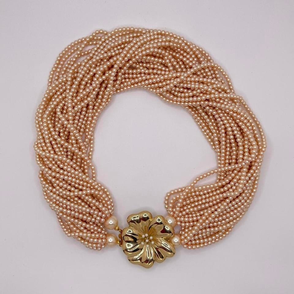 Vtg Carolee Designer Tropical Faux Pearl Necklace Choker 90s Archival Runway